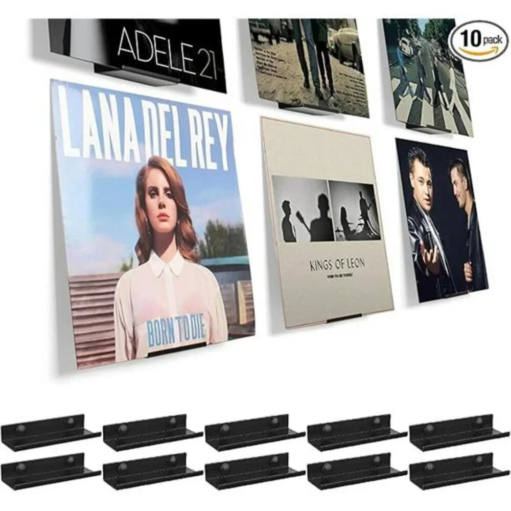 Set of 10 vinyl record wall mount shelves black metal album display storage rack